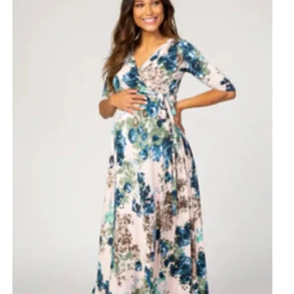 NWT Pink Blush Maternity floral sash dress - Picture 1 of 2